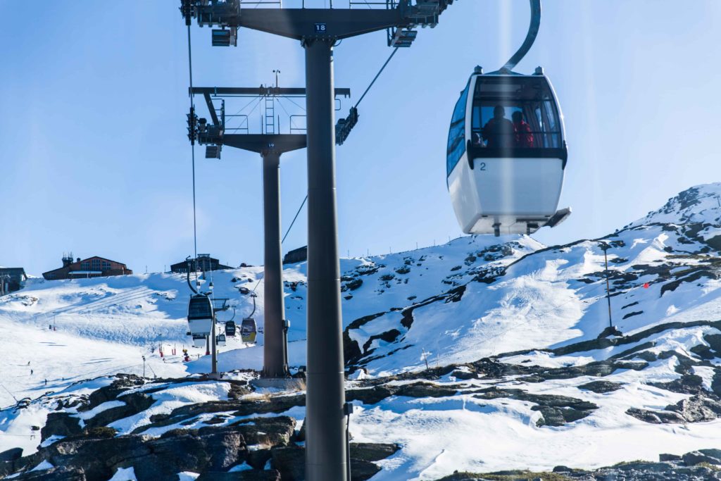 Cable cars in the snowy Alps
